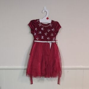 Jona Michelle Burgundy Dress with Silver Bow